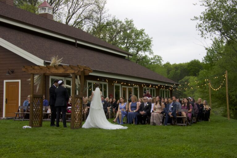 Outdoor wedding ceremony on the patio